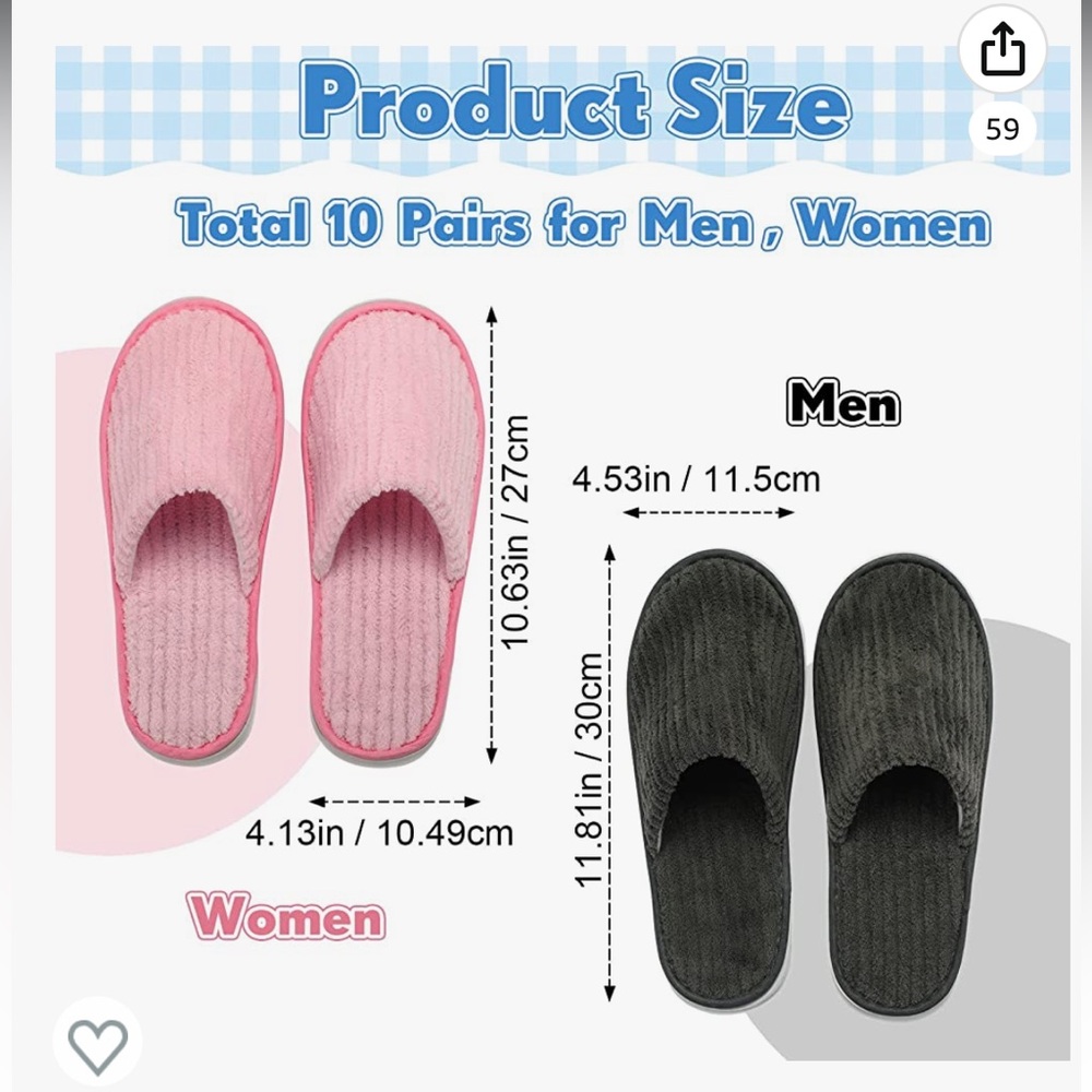 6 pairs of slippers / 5 grey & 1 pink pair. Perfect for bridal parties